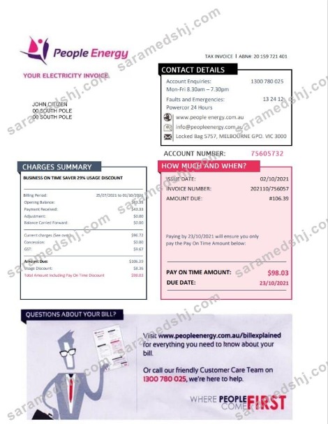 Australia People Energy electricity utility bill